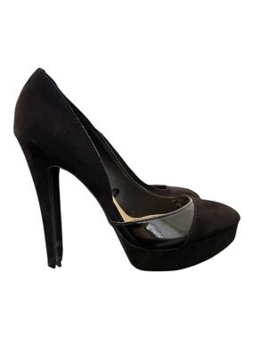 Zara Black Patent Suede Platform Stilettos 39